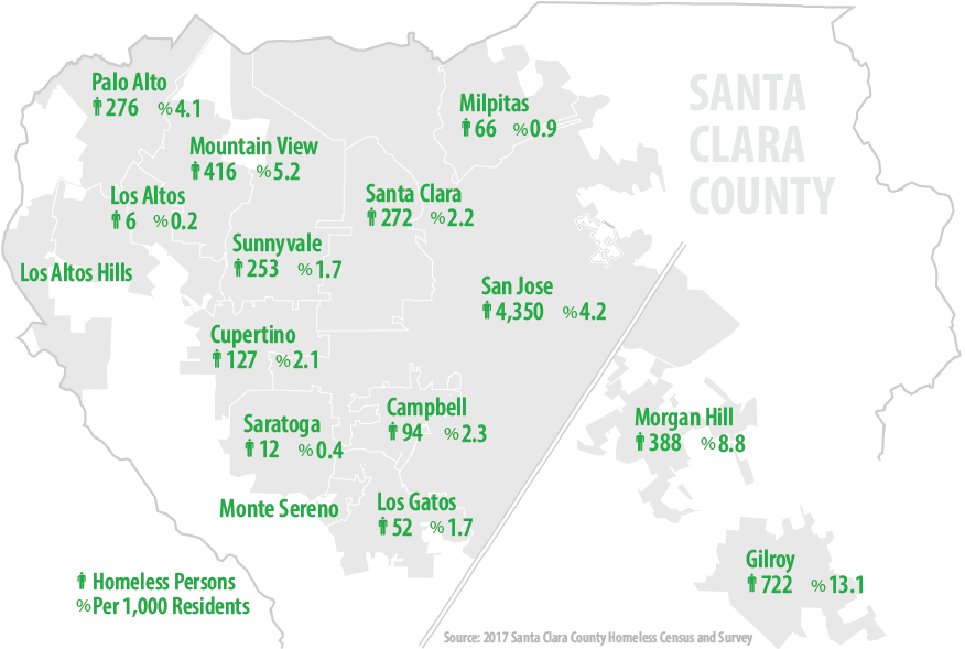 Homeless map that shows the increased in homelessness in 2017